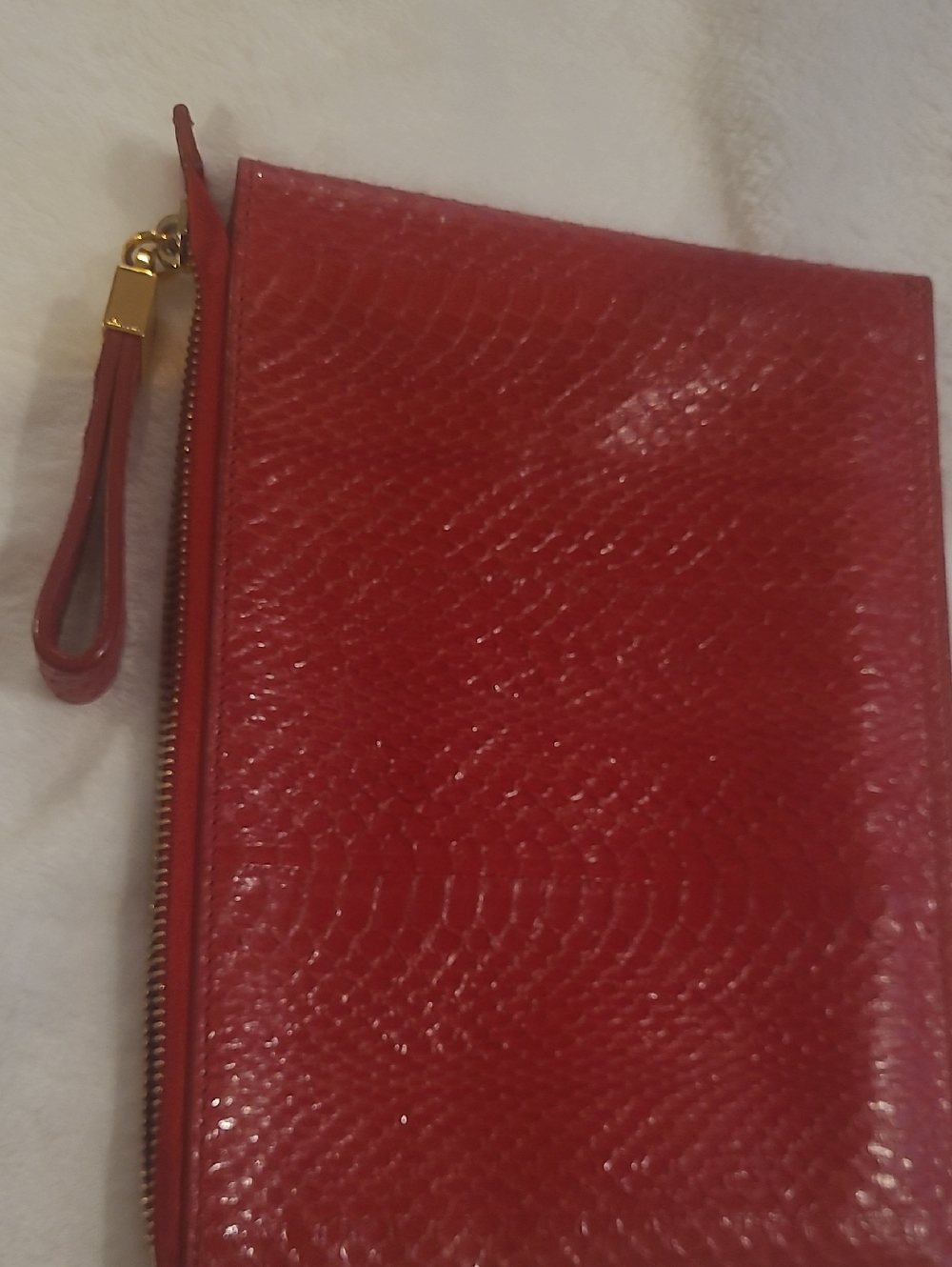 Lanvin Red Snake-Texture Wristlet Clutch with Gold Hardware